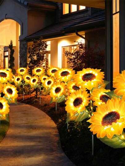 Solar Sunflower Lights, Outdoor Garden Decoration, 2-Pack Solar Lanterns With 12 Sunflowers, Waterproof Decorative Lights With Automatic On/Off For Gardens, Patios, And Backyards. Waterproof Solar Lanterns, Birthday Gifts For Moms, Ladies, And Grandmas. Outdoor Decorative  Lights Suitable For Patios, Lawns, And Six-Head Solar Sunflower Lanterns, Outdoor Lawn Lights, Waterproof Garden Decorative Lights, And Festive Atmosphere.