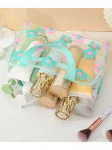 1pc Fashion Printed Transparent PVC Waterproof Travel Cosmetic Toiletry Bag, Large Capacity - Multicolor - View 4