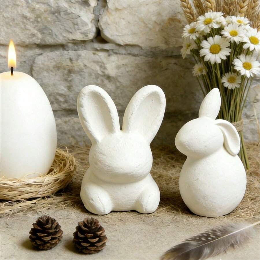 2pcs Rabbit Silicone Molds For Resin Art - Spring & Easter Animal Figurines, Home Decor & Gift Making, Detailed Cute Bunny Design, Easy Demold For Crafters - 2pc Rabbit Silicone Mold - View 1