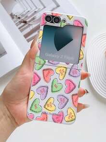 1pc Fashionable And Minimalist Skin Feel PC Material Cute And Minimalist Full Screen Heart-Shaped Element Folding Phone Case, Can Protect And Prevent Falling For: SamsungGalaxy Zflip 3/Zflip 4/Zflip 5/Zflip 6/Zflip 7/ Find N3 Flip/ Razr 50 Ultra/ Razr 60 Ultra/ Razr 60/ Razr 50/XiaomiMIX Flip/Galaxy Z Flip7 FE - White - View 5