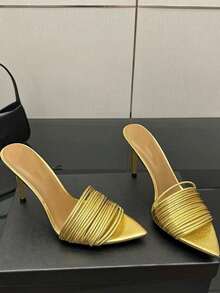 Women's New Open Toe Sandals, Strap Buckle Leopard Print High Heels, Sexy 10CM Super High Heel Sandals, Spring/Summer - Gold - View 7