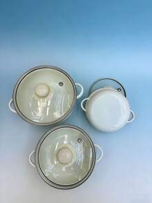 Juego de 3 piezas de utensilios de cocina esmaltados, que incluye olla de sopa mini, olla de doble asa y olla pequeña de fondo plano - Ver 1