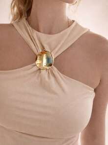 Women's Blouse With Buckle - Elegant, Stylish, Chic, Comfortable, Casual, , Fashionable, Blogger-Friendly, Summer 2026 - 米色 - 查看 3