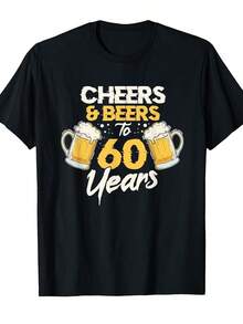 Cheers And Beer 60th Birthday T-Shirt - Fun Birthday Gift For Women, Soft Heavyweight 100% Cotton Crew Neck Shirt, Sizes S-XXXL, Birthday Party Outfit, Retirement Gift For Fathers, Husbands, And Friends, Humorous Clothing For Beer Lovers, Birthday Themed Top, Funny Pattern Design - Black - View 1