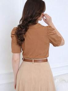 Elegant Short Sleeve Blouse Evangelical Fashion Puff Sleeve - Rust Brown - View 2