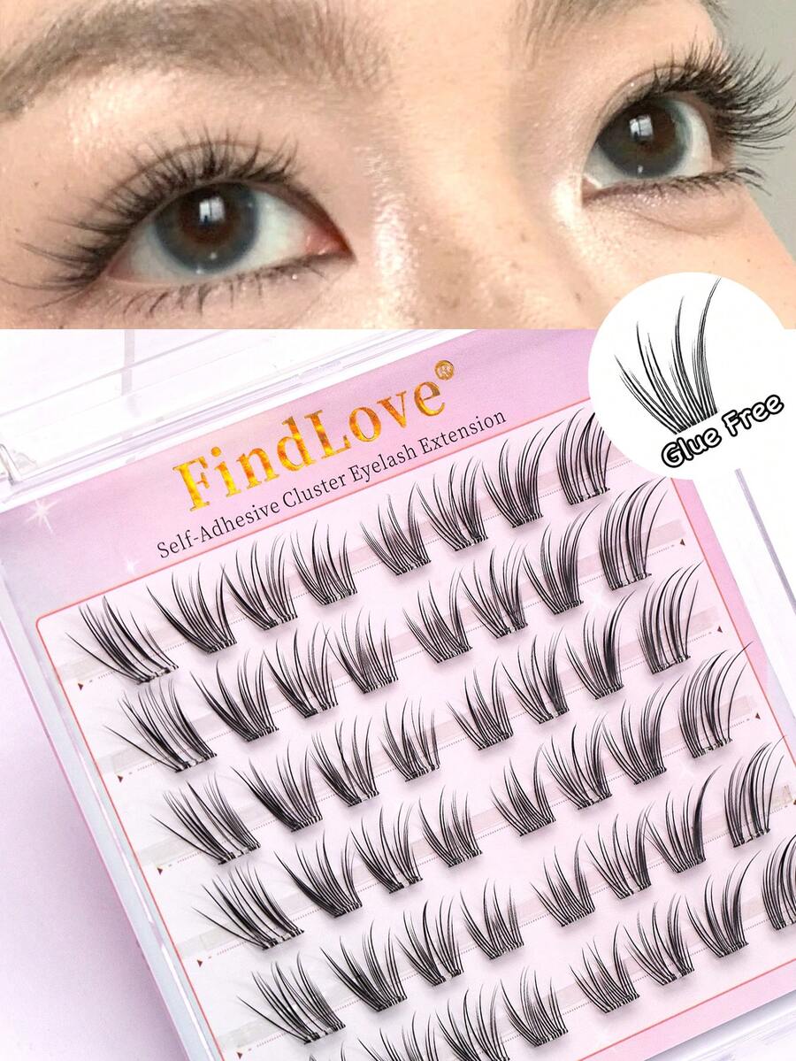 FindLove 48 cụm mi giả dán sẵn, mi tự nhiên, mi mắt cáo, độ dày 8-13mm, cong chữ C, không cần keo dán, đầu mi kéo dài, các cụm mi riêng lẻ, không cần keo, mi giả mềm mại và bông xốp, quà tặng cho phụ nữ và bé gái, dụng cụ trang điểm. - C - Xem 1