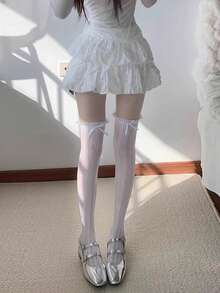 1/2/3 Pairs Of Lace Fishnet Over-The-Knee Stockings, Sweet Lolita Style Featuring Bows And Ruffle Trim, Feminine Details - Multicolor - View 2