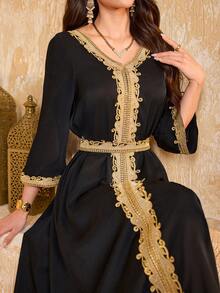 SUPGIR Women's V-Neck Straight Sleeve Chiffon Camisole Waist Design Elegant Slim Fit Evening Dress - Black - View 6
