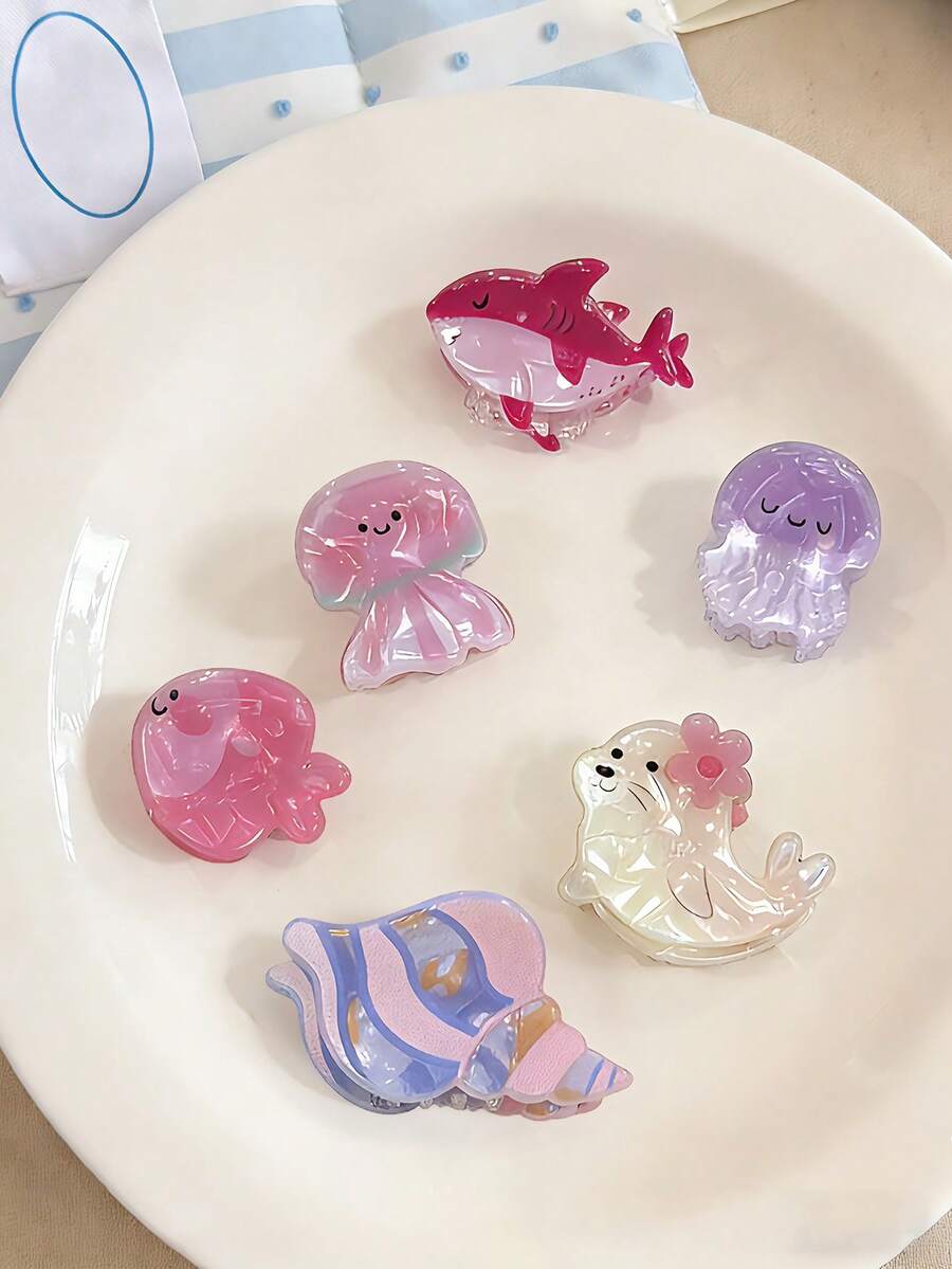 1pc Cute & Fun Ocean Animal Acrylic Small Hair Claw Clip, Sweet Seal, Jellyfish, Whale, Fish, Seashell, Side Bangs Clip, Suitable For Summer Beach Vacation - Multicolor - View 1