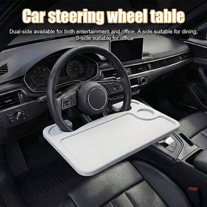 1pc 2-In-1 Car Steering Wheel Tray With Storage Rack, Includes Laptop Tray And Cup Holder, Made Of High-Strength ABS Material, Suitable For Sedans, Trucks And SUVs, Combines Office And Reading Functions