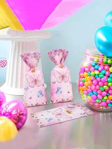 25/50 piezas Bolsas de embalaje de caramelos con mariposas rosas, bolsas de regalo de caramelos, bolsas de caramelos, chocolates y aperitivos para fiestas y celebraciones - Ver 6