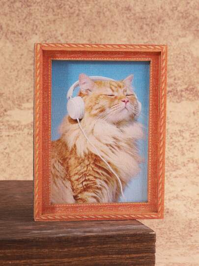 1pc Refreshing Listening Cat Pattern Wooden Fridge Magnet, Craft Gift Suitable For Home Fridge And Mailbox Decoration!