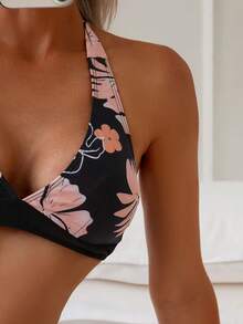 New Arrival European And American Style High Waist Hollow Tropical Plant Print Bikini Set, Sexy Open Back Design Vacation Beach - Multicolor - View 6