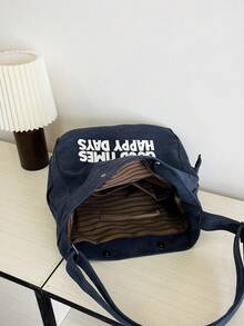 男士尼龙单肩包，大容量，时尚纯色，旅行、节日礼物、户外活动、学生、骑行、露营、夏季返校用品、单肩包、新生活必备、学生背包、运动包 - 藍色 - 查看 4