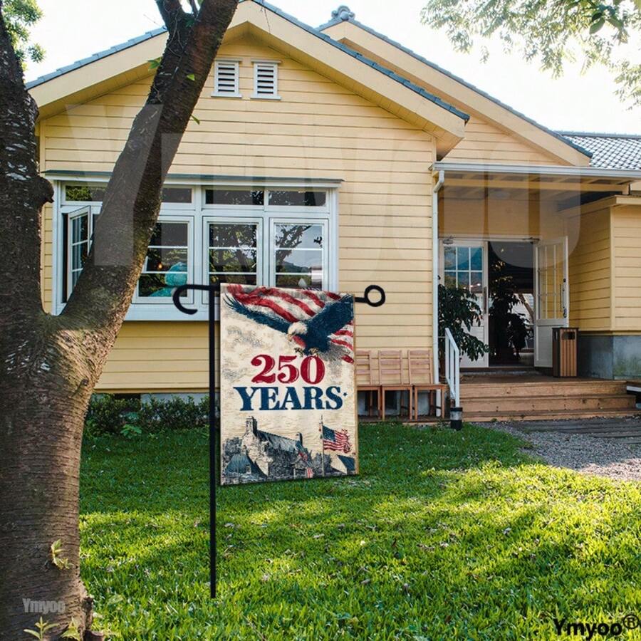 1pc Double-Sided Garden Flag | Premium Polyester 250 Years Patriotic Banner Featuring Majestic Soaring Bald Eagle And Historic Stone Chapel For Semiquincentennial Parades  Material: Polyester, Ideal For Garden Decor 12x18 Inch - 旗幟 - 查看 1