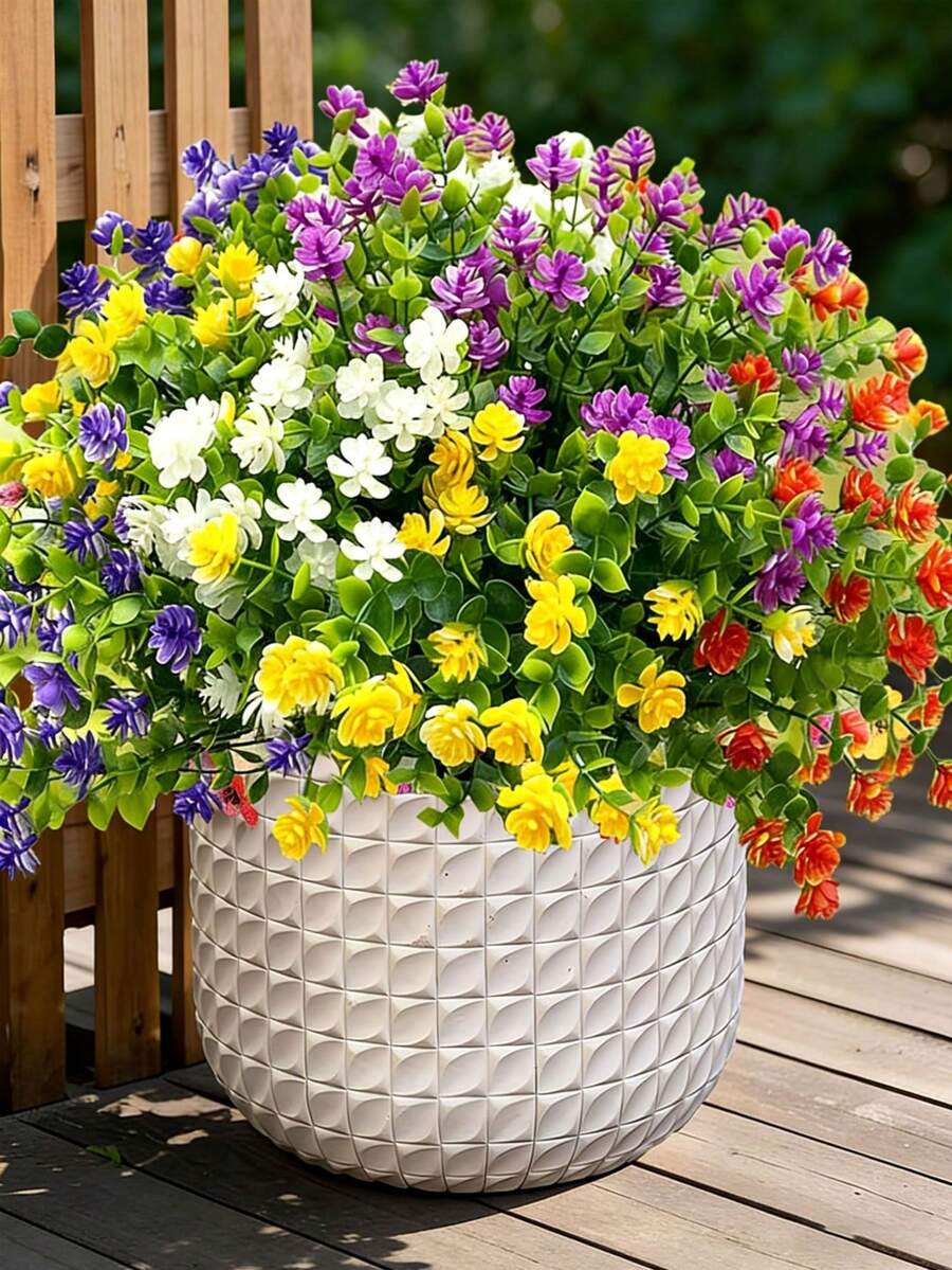 5 piezas de flores artificiales coloridas de primavera para exteriores, flores artificiales resistentes a los rayos UV, plantas artificiales de arbustos adecuadas para porche, maceta, decoración de caja de ventana (colores surtidos)