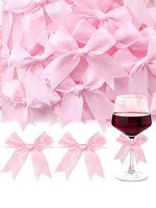 50pcs-Pink Gift Wrapping Bow, Elegant Bow For Gift Wrapping, DIY Crafts, Party Decorations, Baby Showers, Birthdays, Wedding Decorations, Christmas, Gift Bags - Pink Bow - View 1
