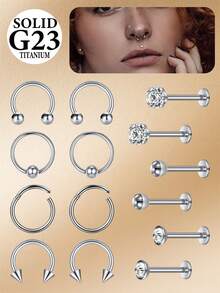 2pcs G23 Titanium Alloy Nose Rings Septum Rings Jewelry 16G Horseshoe Hoop Lip Rings Studs,10mm Nose Piercing Jewelry Earring Jewelry Lip Rings Hoop Cartilage Tragus Earrings Hoop - Silver - View 2