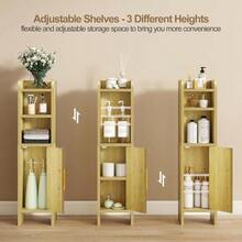 Small Bathroom Storage Corner Floor Cabinet Narrow Toilet Paper Cabinet With Adjustable Shelves Wooden Slim Bathroom Organizers And Storage With Fluted Door Small Spaces, Wood - Gỗ - Xem 3