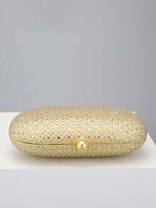 Elegant Fashion Rhinestone Embellished Oval Clutch Bag - Gold - View 5