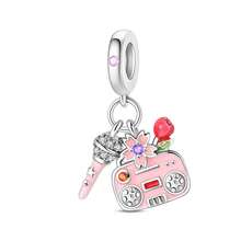 镀银粉色系列 - 花朵包情侣吊坠，适用于3毫米原装手链项链DIY串珠，女士日常礼物、生日派对节日礼物 - 彩色 - 查看 16