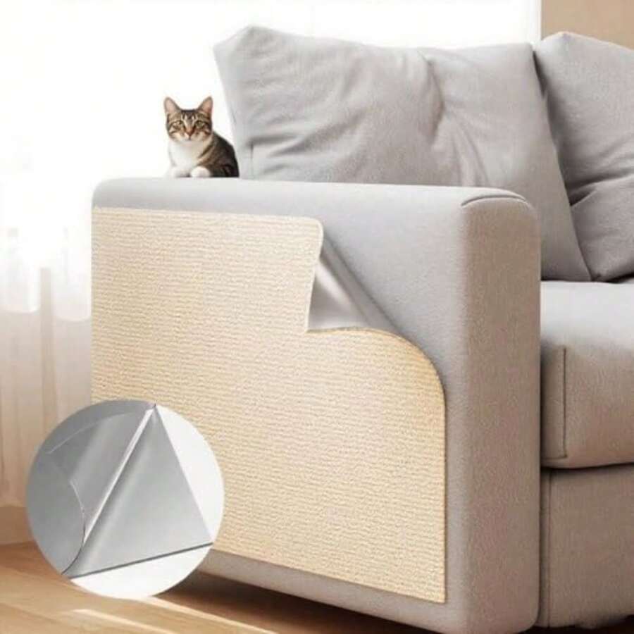 Cat Scratch Couch Furniture Protector Adhesive Cat Scratch Pad Deterrent For Furniture DIY Climbing Cat Scratcher Couch Protector From Cat Claws Scratching Mat For Indoor Off-White 39.3″X15.7″ - As Pic - View 1