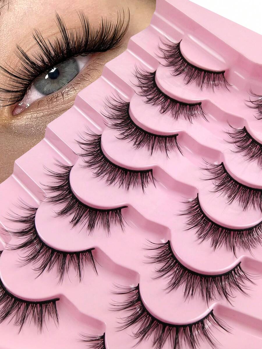 Hinarin 7对漫画风格尖头猫眼假睫毛，自然妆效动漫假睫毛，单根纤细韩式妆容假睫毛，日式cosplay假睫毛，浓密夸张假睫毛，条状假睫毛，睫毛，假睫毛