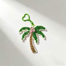 Chaveiro de coqueiro com miçangas verdes, decoração em cristal, 1 peça, ótimo presente para amigos. - Verde - Ver 4