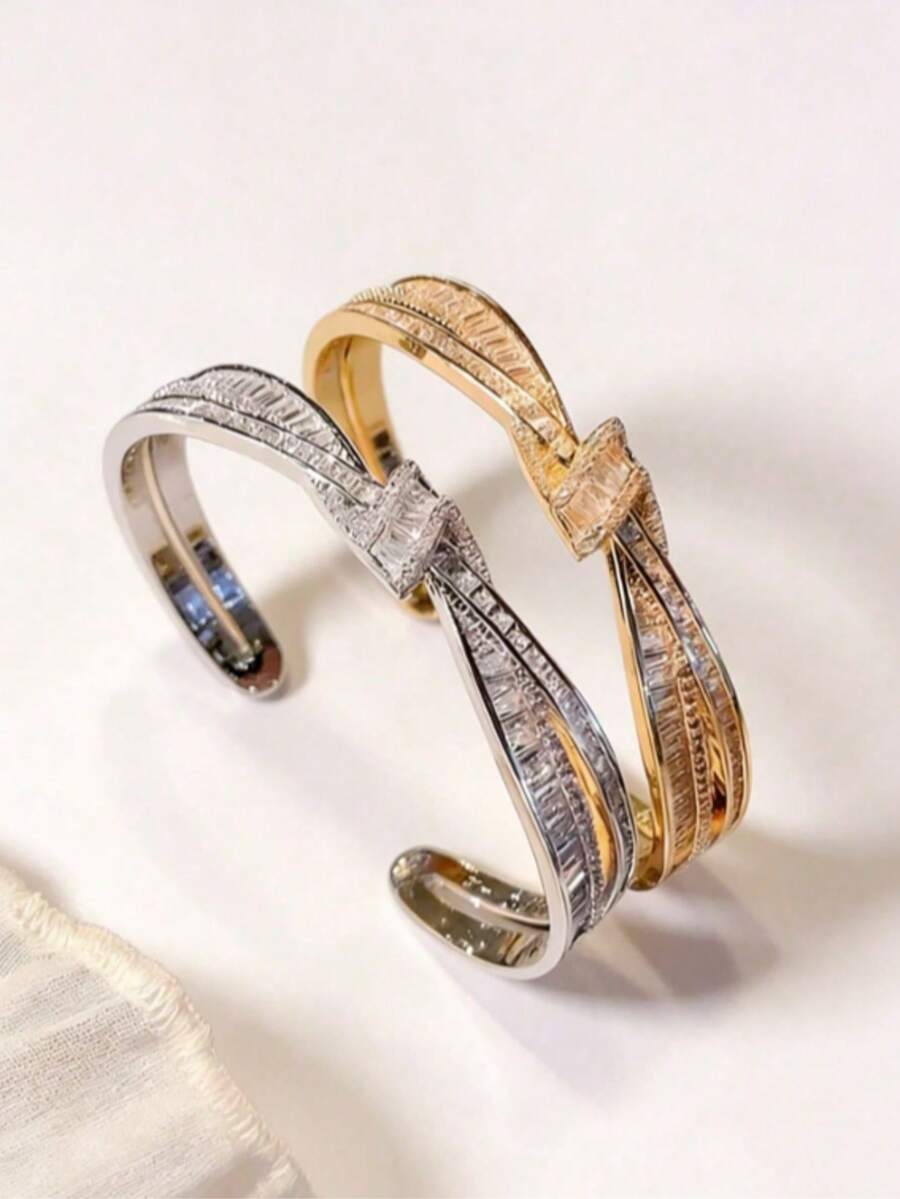 1 chiếc vòng tay thời trang nữ đính đá, chất liệu đồng mạ vàng 18K với đá Cubic Zirconia tổng hợp, thích hợp để đeo hàng ngày, dự tiệc, ngày lễ, Ngày của Mẹ, Ngày Valentine, Ngày Quốc khánh, quà tặng tốt nghiệp. - Nhiều màu - Xem 1