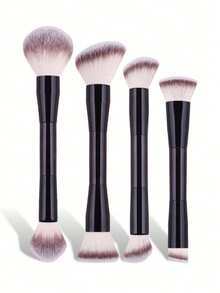 4/2pcs Professional Dual-Ended Face Makeup Brushes, Powder Brush, Blush Brush, Makeup Tools, Soft Fibers, Easy To Carry, Travel Brushes - Black - View 1