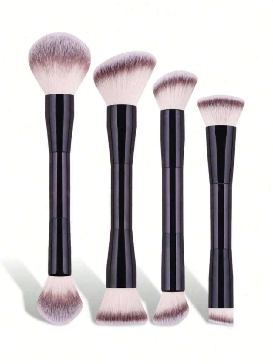 4/2pcs Professional Dual-Ended Face Makeup Brushes, Powder Brush, Blush Brush, Makeup Tools, Soft Fibers, Easy To Carry, Travel Brushes - Black - View 1
