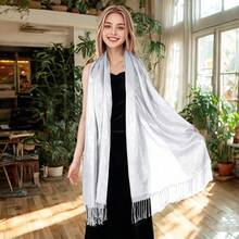 Women's Pashmina Shawls Wraps Scarf For Evening Dresses Bridal Bridesmaid Wedding Winter Large Warm Soft Silky Scarves - trắng - Xem 4