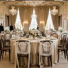 一套新郎新娘/新婚夫妇婚礼椅背装饰牌 - 优雅蕾丝椅背装饰，配白色缎带，浪漫户外婚礼仪式椅背装饰带，乡村花园春夏婚礼装饰，新婚桌装饰，婚礼派对装饰 - 查看 5