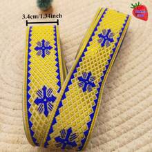 Cinta de Jacquard tejida de 2 yardas, patrón de punto de cruz con encaje - Cinta de satén personalizable y cortable, adecuada para manualidades DIY, ribete de cortinas, envolver regalos - Material hecho a mano multicolor, ancho de 1.34 pulgadas, accesorio de costura multifuncional - Multicolor - Ver 12