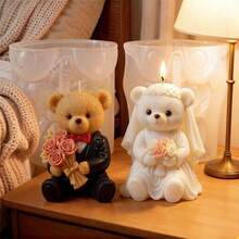 婚礼小熊蜡烛模具硅胶款 - 3D浪漫情侣熊蜡模，适用于DIY蜡烛制作、肥皂、树脂工艺品，婚礼和周年纪念礼物 - Wedding Bear - 查看 2