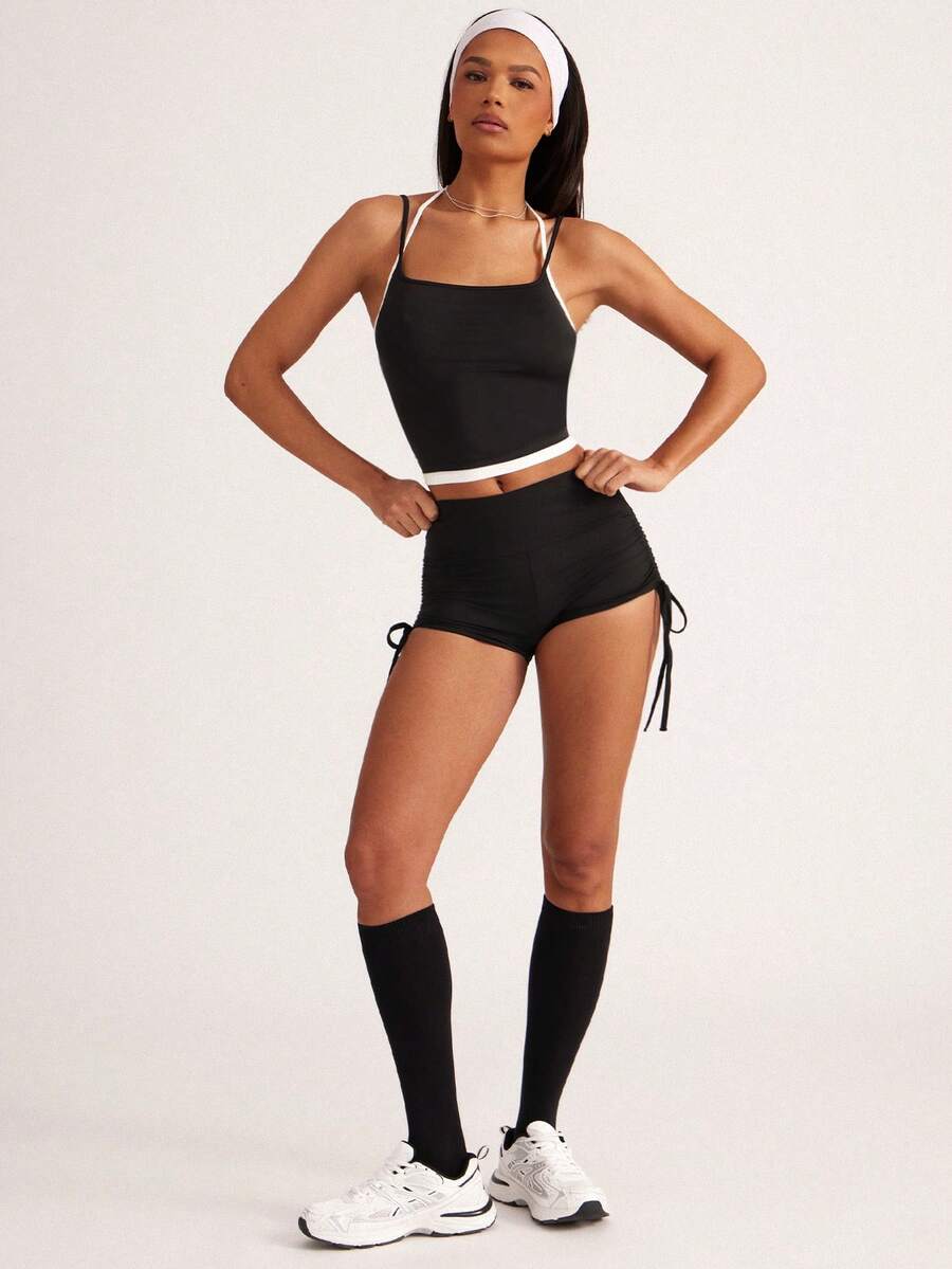 Hauture Peach Butt Lifting European And American Yoga Shorts, High Waisted Elastic Running Fitness Sport Shorts For Women Drawstring Shorts - Black - View 1