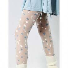 1 Pair Women's Cute Blue & White Star Print Tights, Y2K Dopamine Contrast Color Stockings, Lolita JK Style Leggings, Suitable For Parties, Lolita Gatherings, Street Snaps, Everyday Cute Outfits - 彩色 - 查看 7