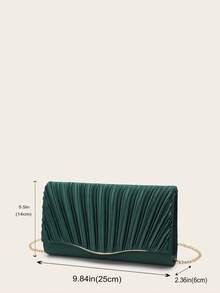 Pink Satin Pleated Clutch Bag - Dark Green - View 9