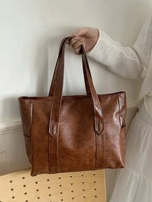 New Arrival Solid Color Luxury Minimalist Versatile Women Shoulder Tote Bag - Brown - View 4