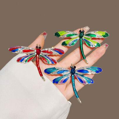 1pc Vintage Dragonfly Brooch, Enamel Colorful Insect Lapel Pin, Elegant Accessory For Coat, Jacket