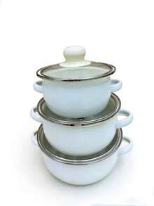 Juego de 3 piezas de utensilios de cocina esmaltados, que incluye olla de sopa mini, olla de doble asa y olla pequeña de fondo plano - Ver 4