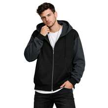 Men's Casual Style Plain 2-Color Hooded Sweatshirt With  Pocket - Dark Grey - View 1
