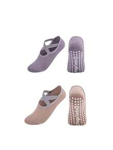 1双/2双/4双/6双装 - 彩色瑜伽袜，交叉绑带普拉提运动袜，芭蕾舞袜，硅胶防滑普拉提健身袜 - 彩色 - 查看 19