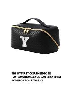 1pc PU Leather Makeup Tool Storage Bag, Letter Pattern, Waterproof Portable, AB Rhinestone, Faux Pearl Letter Zipper Design, Bridal Makeup Organizer, Cosmetic Bag, Toiletry Bag, Storage Pouch, Minimalist Style, Customizable Letter Sticker, Travel Makeup Bag, Women's Bathroom Toiletry Bag (Letter A~Z), Gift For Mom, Beach Bag, Back To School Essential - Multicolor - View 25