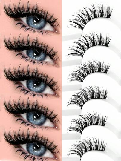 Rikuaild 6 pares de pestañas postizas de aspecto húmedo de medio ojo - Reutilizables, esponjosas, suaves, difuminadas, con cola realista alargada, pestañas postizas de aspecto natural de imitación de visón, extensión de pestañas de esquina, maquillaje de tira de pestañas falsas