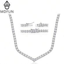 MDFUN Dây chuyền nữ hình chữ V đính đá Cubic Zirconia, mạ vàng trắng 18K, đá Cubic Zirconia tròn 4.0mm, thích hợp cho đám cưới và các dịp chơi tennis. - trắng - Xem 1