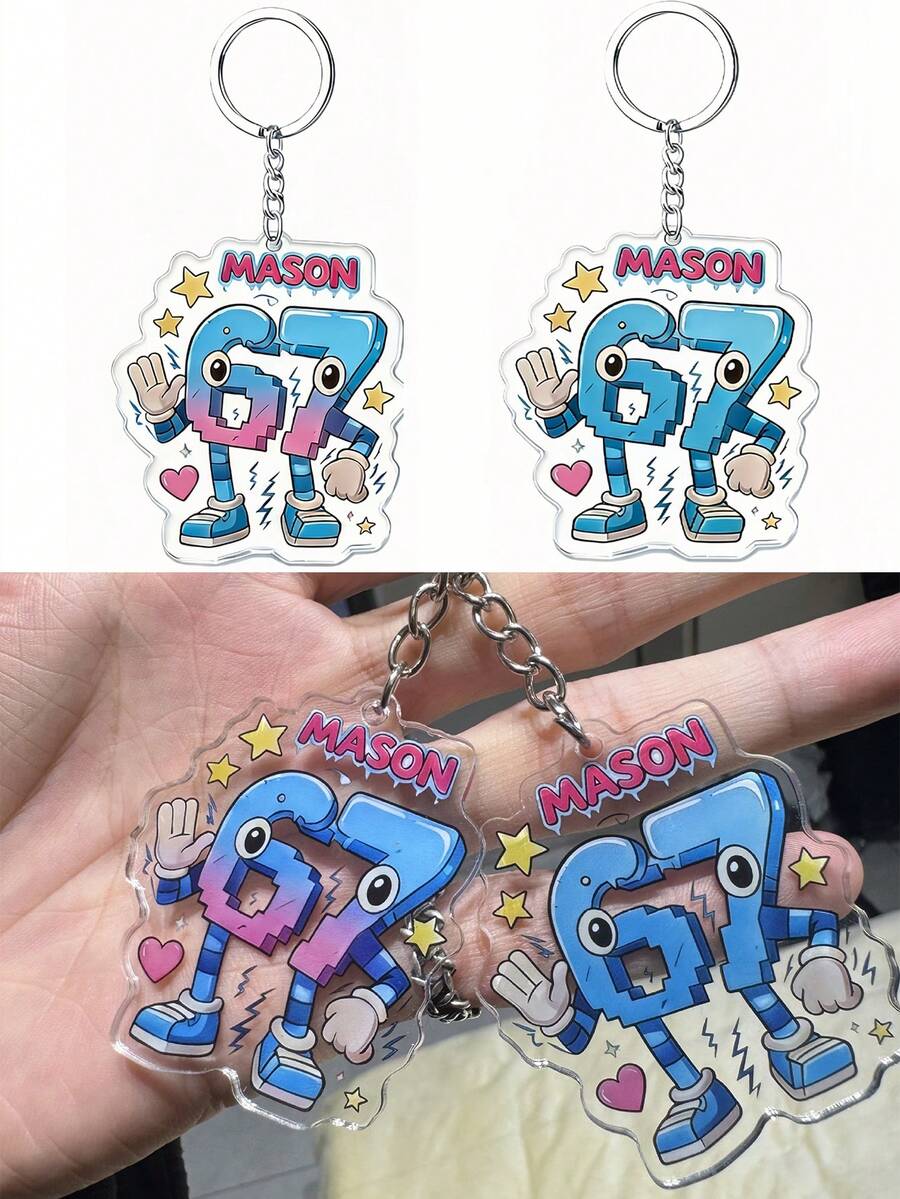 1PC Cartoon Acrylic Keychain With Number 67, 2D Flat Bag Charm, Pendant For Backpack, Car And Holiday Party - Multicolor - View 1
