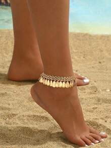 1 chiếc vòng chân mặt dây chuyền hình oval bằng kim loại thời trang, thiết kế thanh lịch và sang trọng, phù hợp cho sử dụng hàng ngày, dạo phố, đi biển và du lịch. - Vàng - Xem 3