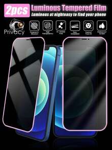 Navigator Pink Privacy Phone Screen Protector 2pcs Glow-In-The-Dark Pink Framed Privacy Tempered Glass Screen Protector Ultra-Clear Compatible With Apple 11/12/13/14/15 Pro Max/16 Plus/16 Pro/16 Pro Max/16e/17/17 Air/17 Pro/17 Pro Max Spring Gift - Pink - View 30