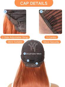 姜橙色 13*4 蕾丝前假发 合成直发假发 高清透明蕾丝前假发 预先拔毛 自由分缝蕾丝前假发 耐热纤维假发 日常佩戴 工作 上学 - 亮橙色 - 查看 5